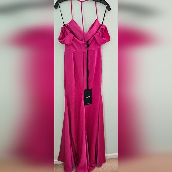 Vera Wang Bride Muriel Satin Open-Back Gown Dress Pink/ Fuchsia Size 4 - Picture 13 of 16